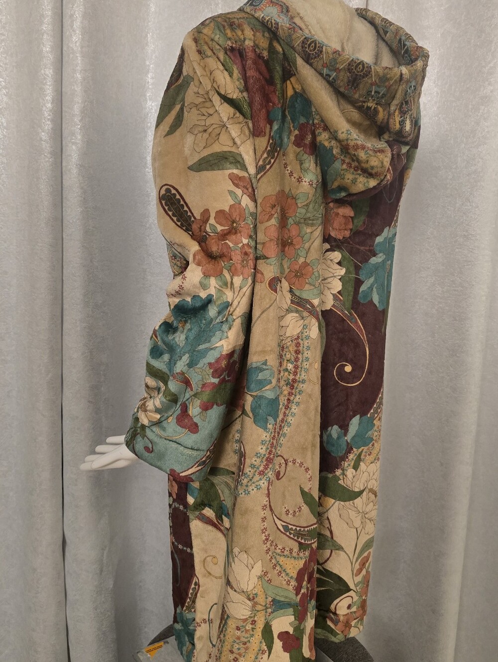 Johnny Was Multicolor Floral Patchwork Hooded Trench Coat Large Bohemian Cozy - Picture 8 of 9